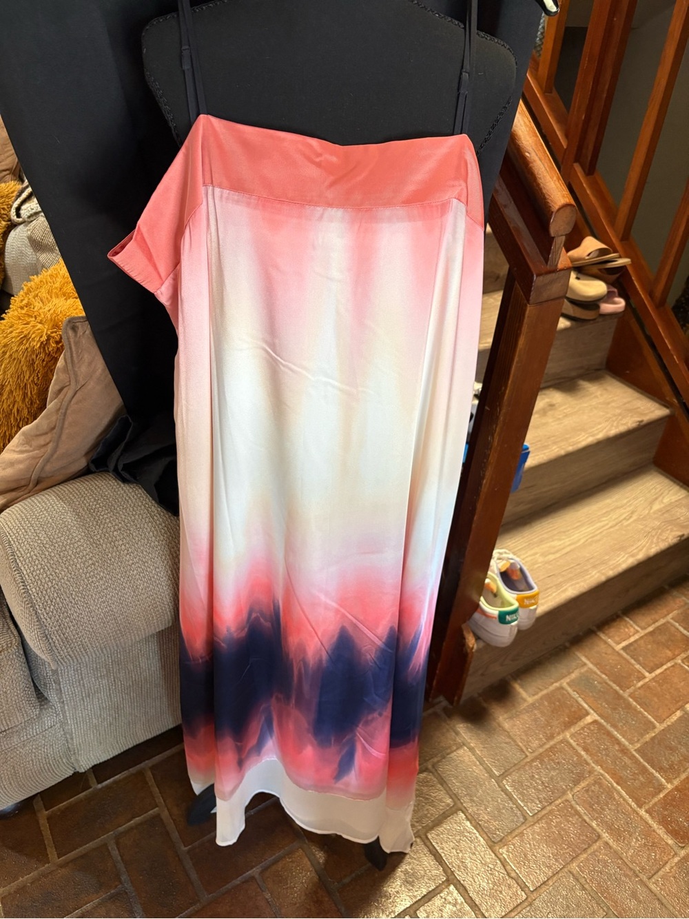 DKNY Coral, Navy & White Ombre Maxi Skirt